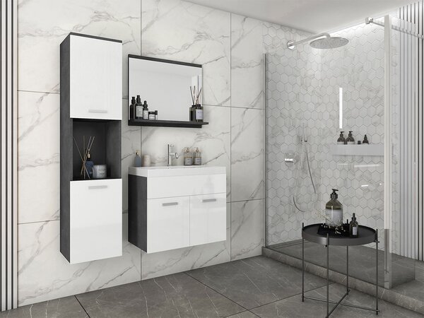 Mobilier baie Florena (matera + alb lucios) (fără baterie, fără sifon, cu lavoar). 1122164