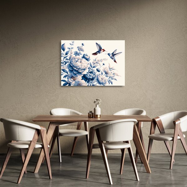 Tablou pe sticlă - Colibri deasupra florii (70x50 cm)