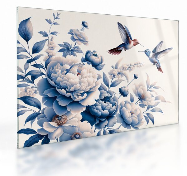 Tablou pe sticlă - Colibri deasupra florii (70x50 cm)