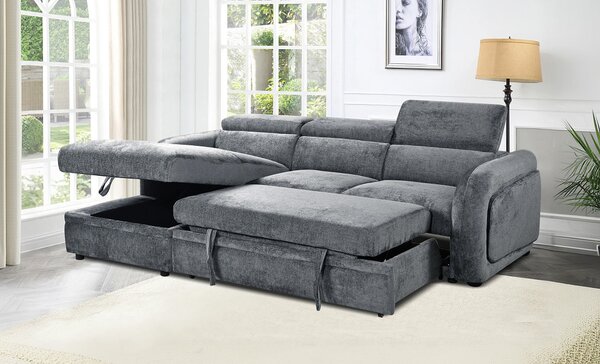 Colțar Extensibil Harmony KF7908 cu Ladă Depozitare, Șezlong Stânga, Gri Închis