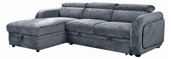 Colțar Extensibil Harmony KF7908 cu Ladă Depozitare, Șezlong Stânga, Gri Închis