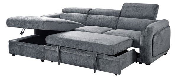 Colțar Extensibil Harmony KF7908 cu Ladă Depozitare, Șezlong Stânga, Gri Închis