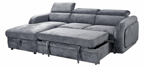 Colțar Extensibil Harmony KF7908 cu Ladă Depozitare, Șezlong Stânga, Gri Închis