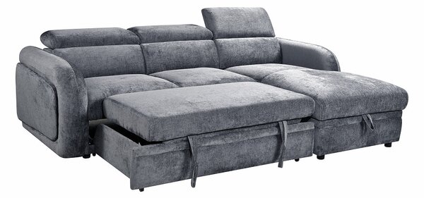 Colțar Extensibil Harmony KF7908 cu Ladă Depozitare, Șezlong Dreapta, Gri Închis