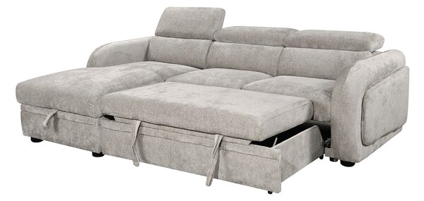 Colțar Extensibil Harmony KF7908 cu Ladă Depozitare, Șezlong Stânga, Gri Deschis