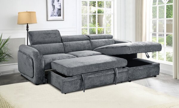 Colțar Extensibil Harmony KF7908 cu Ladă Depozitare, Șezlong Dreapta, Gri Închis