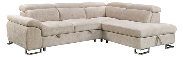 Colțar Extensibil Cremona KF7629 cu Ladă Depozitare, Șezlong Dreapta, Bej