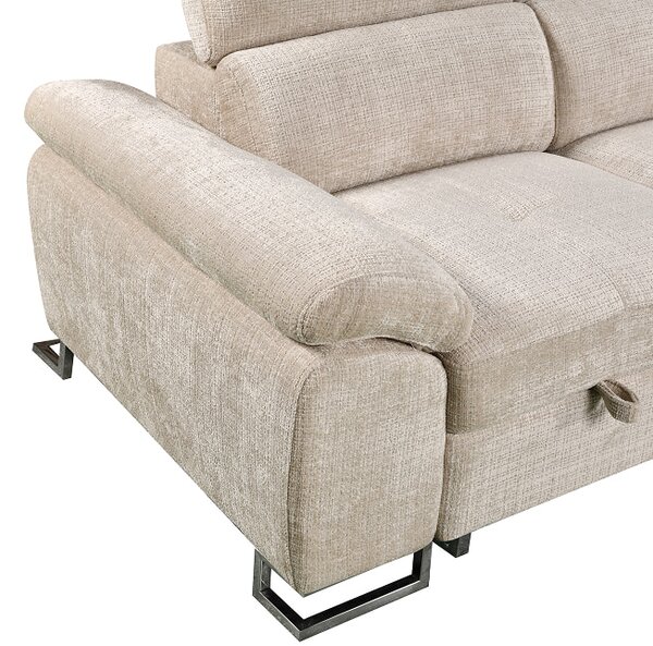 Colțar Extensibil Cremona KF7629 cu Ladă Depozitare, Șezlong Dreapta, Bej