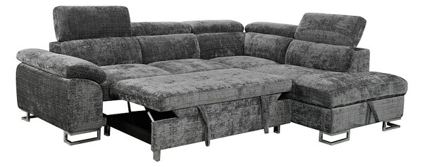 Colțar Extensibil Cremona KF7629 cu Ladă Depozitare, Șezlong Dreapta, Gri