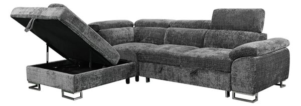 Colțar Extensibil Cremona KF7629 cu Ladă Depozitare, Șezlong Stânga, Gri