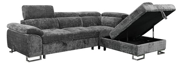 Colțar Extensibil Cremona KF7629 cu Ladă Depozitare, Șezlong Dreapta, Gri
