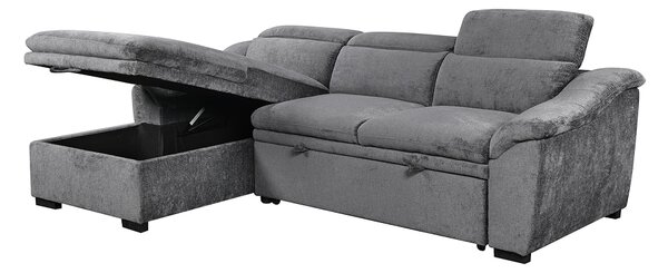 Colțar Extensibil Harmony KF7489 cu Ladă Depozitare, Șezlong Stânga, Gri Închis