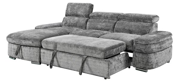 Colțar Extensibil Cremona KF7868 cu 2 Spații Depozitare, Șezlong Stânga, Gri