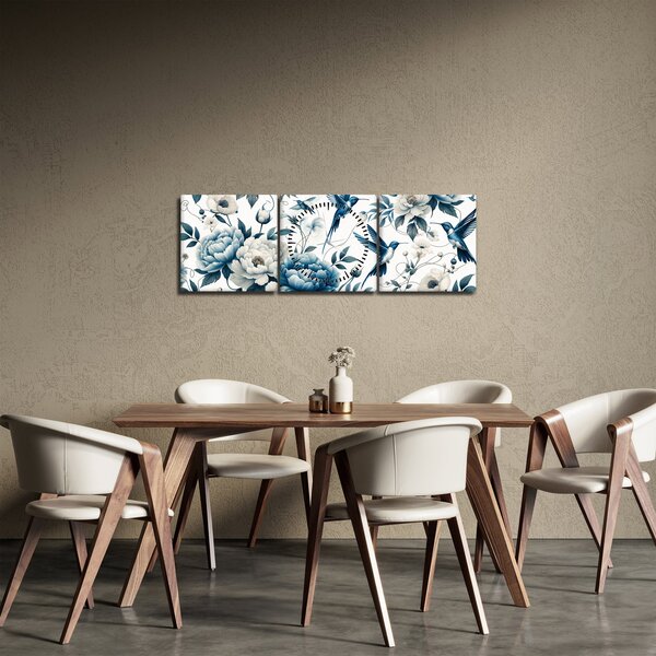 Tablou - Colibri cu flori (cu ceas) (90x30 cm)