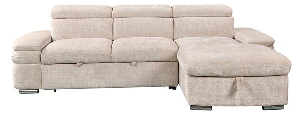 Colțar Extensibil Cremona KF7868 cu 2 Spații Depozitare, Șezlong Dreapta, Bej