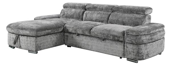 Colțar Extensibil Cremona KF7868 cu 2 Spații Depozitare, Șezlong Stânga, Gri