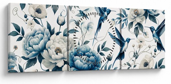 Tablou - Colibri cu flori (cu ceas) (90x30 cm)