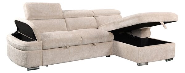 Colțar Extensibil Cremona KF7868 cu 2 Spații Depozitare, Șezlong Dreapta, Bej