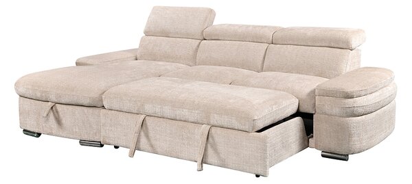 Colțar Extensibil Cremona KF7868 cu 2 Spații Depozitare, Șezlong Stânga, Bej