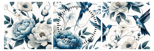 Tablou - Colibri cu flori (cu ceas) (90x30 cm)