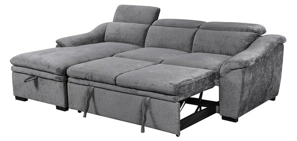 Colțar Extensibil Harmony KF7489 cu Ladă Depozitare, Șezlong Stânga, Gri Închis