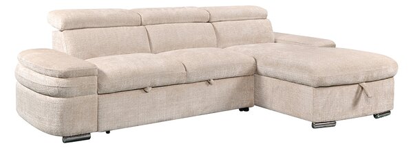 Colțar Extensibil Cremona KF7868 cu 2 Spații Depozitare, Șezlong Dreapta, Bej