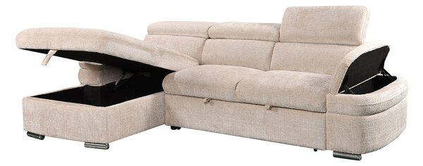 Colțar Extensibil Cremona KF7868 cu 2 Spații Depozitare, Șezlong Stânga, Bej