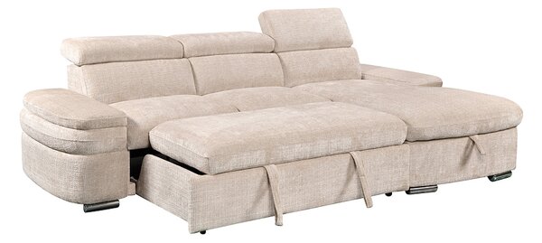 Colțar Extensibil Cremona KF7868 cu 2 Spații Depozitare, Șezlong Dreapta, Bej