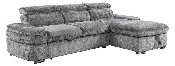 Colțar Extensibil Cremona KF7868 cu 2 Spații Depozitare, Șezlong Dreapta, Gri