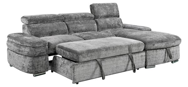 Colțar Extensibil Cremona KF7868 cu 2 Spații Depozitare, Șezlong Dreapta, Gri