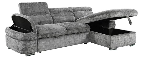 Colțar Extensibil Cremona KF7868 cu 2 Spații Depozitare, Șezlong Dreapta, Gri