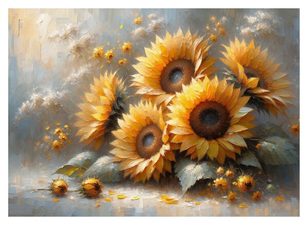 Tablou pe sticlă - Pictură cu floarea-soarelui (70x50 cm)