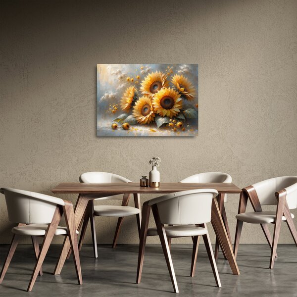 Tablou pe sticlă - Pictură cu floarea-soarelui (70x50 cm)