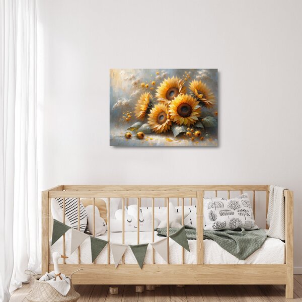 Tablou pe sticlă - Pictură cu floarea-soarelui (70x50 cm)