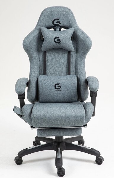 Scaun gaming, Masaj in 7 puncte, Boxe Bluetooth, funcție șezlong, 90-155 grade, suport picioare, textil, Gri