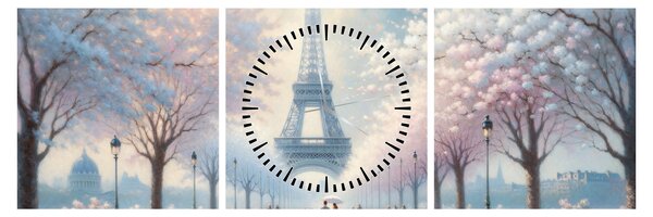 Tablou - Pictură din Paris (cu ceas) (90x30 cm)