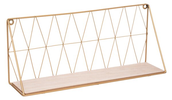 Etajera de perete Annera din MDF si metal, finisaj natural-auriu, 48x12x20 cm