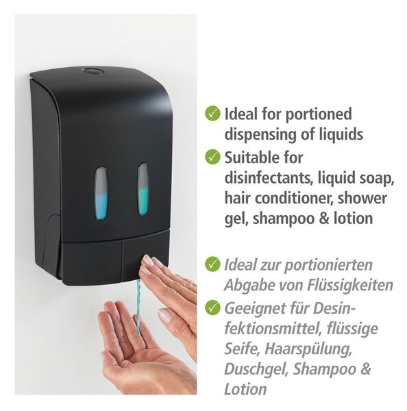 Dozator de săpun lichid negru de montat pe perete din plastic 0.96 l Tartas – Wenko