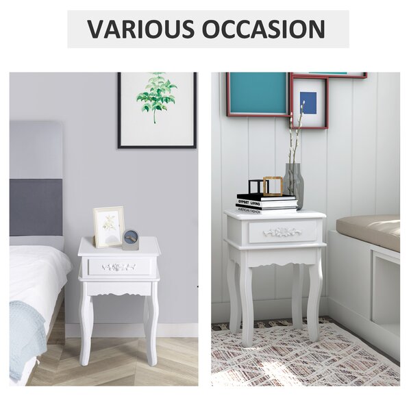 HOMCOM Noptieră Modernă cu Sertar, Mobilier Dormitor din Lemn, Alb, 40x30x60cm | Aosom Romania