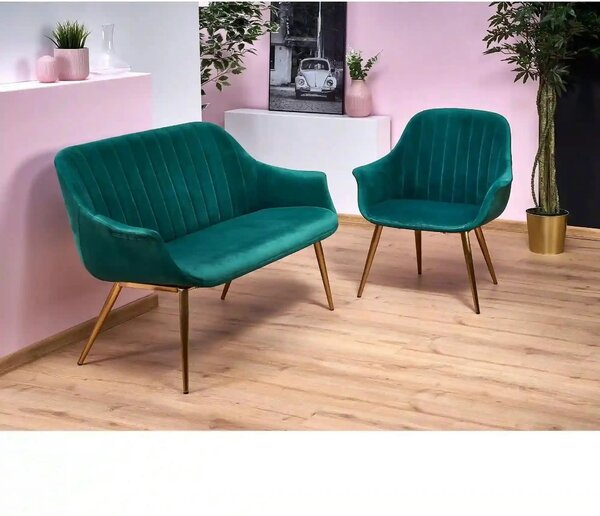 Fotoliu ELEGANCE 2, verde inchis/auriu, stofa/otel, 72x60x79 cm