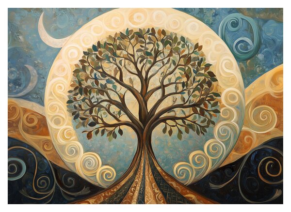 Tablou pe sticlă – Arborele vieții și spirale (70x50 cm)