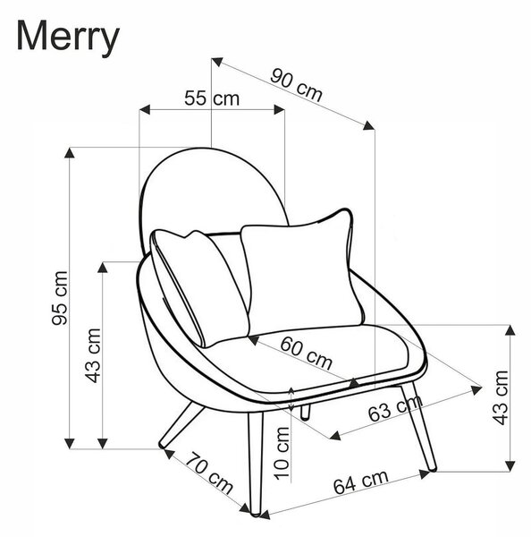 Scaun de relaxare modern MERRY, crem, stofa/otel, 80x90x95 cm