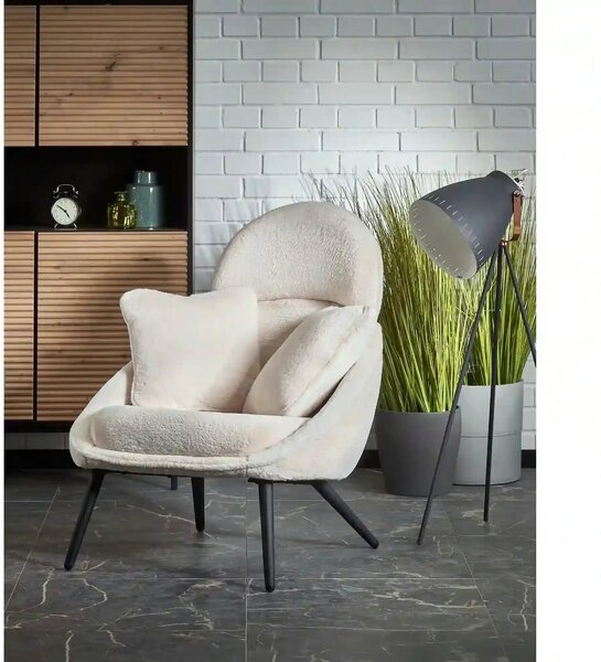 Scaun de relaxare modern MERRY, crem, stofa/otel, 80x90x95 cm