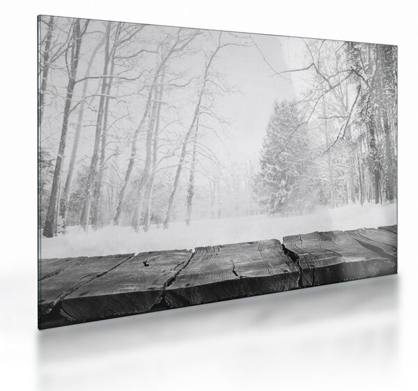 Tablou pe sticlă - Pier de lemn în timpul iernii (70x50 cm)