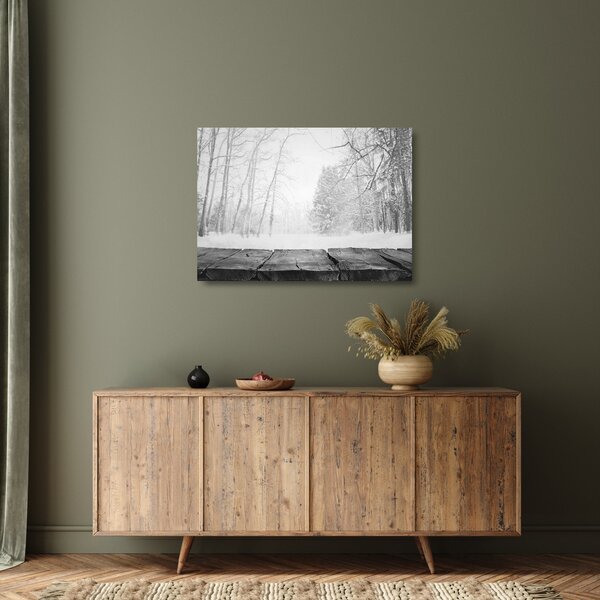 Tablou pe sticlă - Pier de lemn în timpul iernii (70x50 cm)