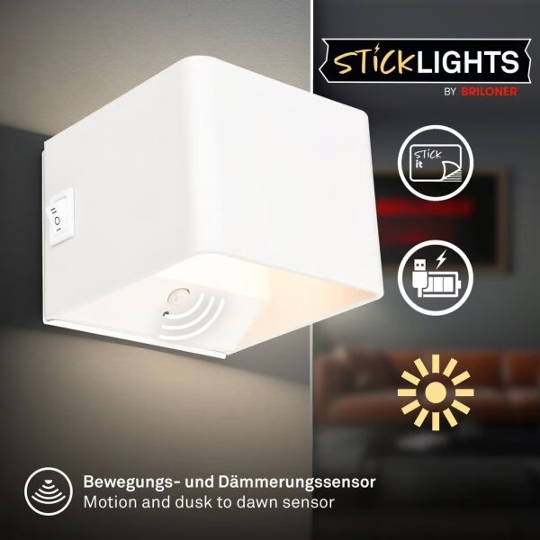 Briloner 3879016 - Lampă de perete LED reîncărcabilă BORRA cu senzor, LED/1,5W/5V 3600 mAh, alb