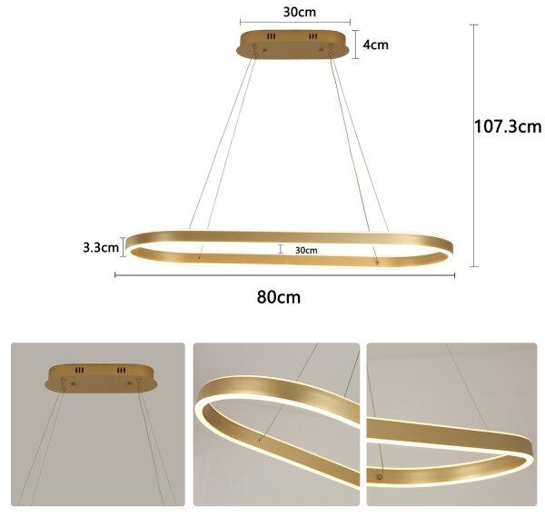 Brilagi - Lustru suspendat pe cablu PONDIE LED/44W/230V 80x30 cm auriu