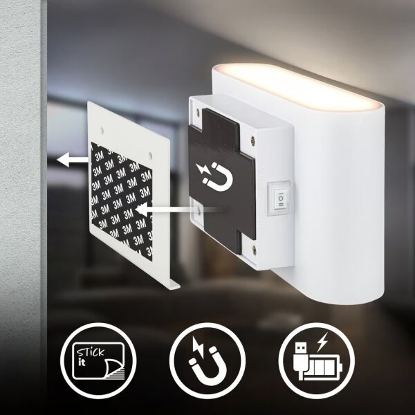 Briloner 3878016 - Aplică de perete LED reîncărcabilă cu senzor CHAT LED/3W/5V 2000 mAh albă