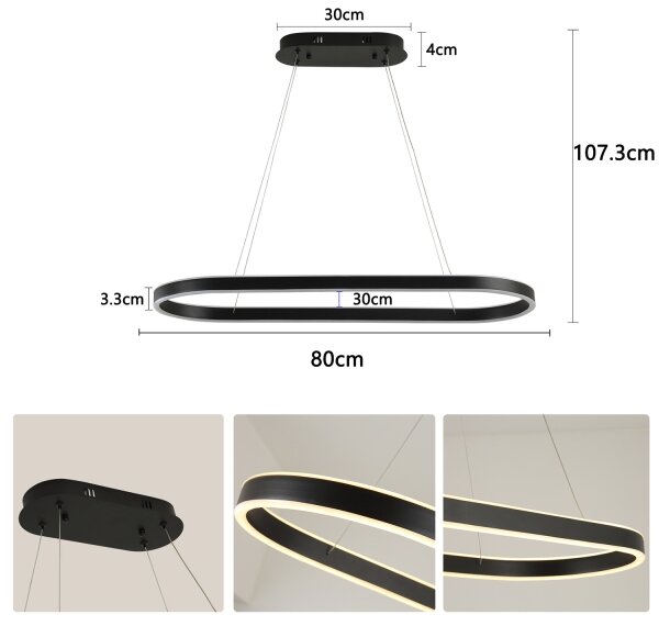 Brilagi - Lustră LED suspendată pe cablu PONDIE LED/43W/230V 80x30 cm neagră