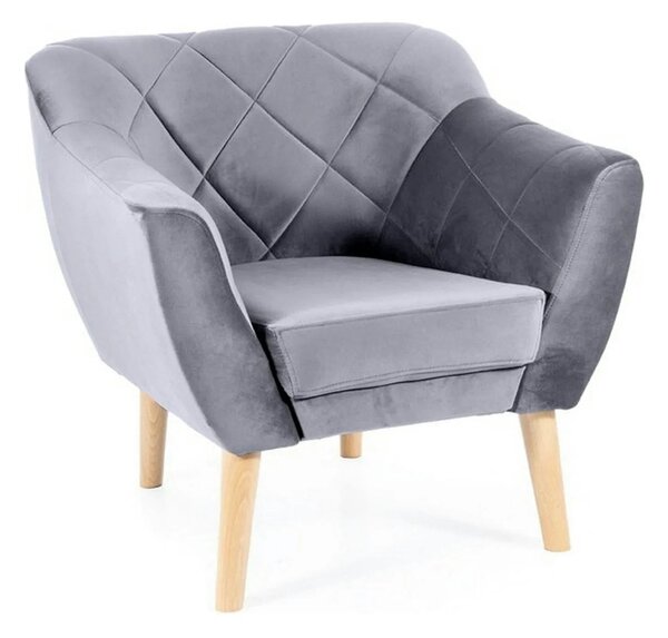 Fotoliu KARO, stofa catifelata gri deschis - Bluvel 14/fag, 78x75x76 c